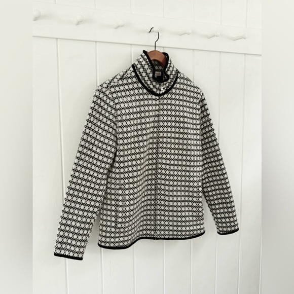 Coldwater Creek Wool Blend Fleece Mock Neck Zip Up Geometric Women Small Warm - Picture 2 of 14